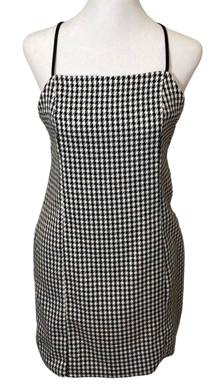 Urban Outfitters Dress S Gingham Black White Y2K Style Houndstooth Mini Short